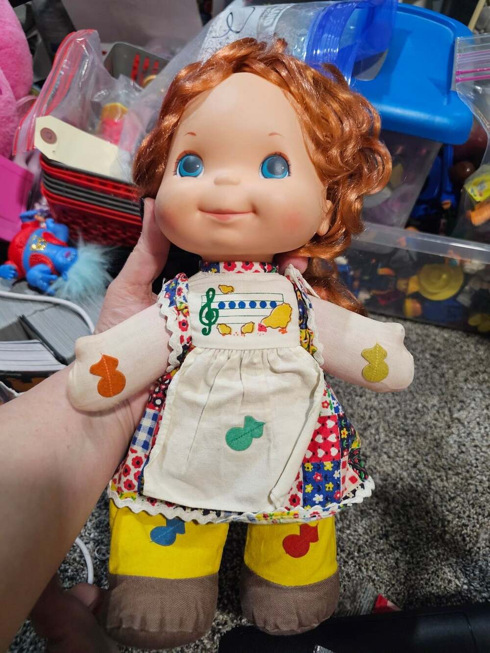 Vintage 1974 Mattel Love Notes Musical Doll Red Hair Patchwork Outfit